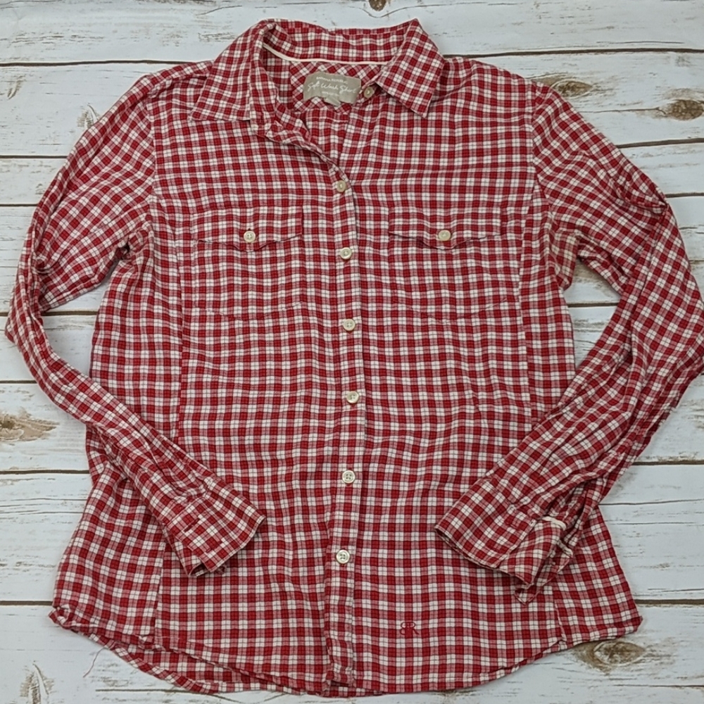 Banana Republic Soft Wash Shirt Red Plaid M